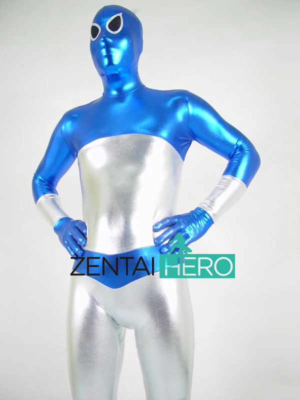 Free Shipping DHL Sexy Strong Silver and Blue Full Bodysuit Shiny Metallic CosplayZentai Suit Halloween Costume Black Eyes PS008 |