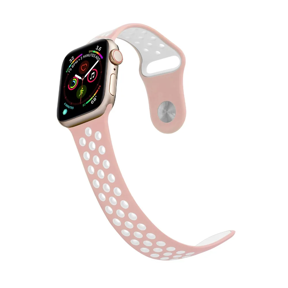 Силиконовый чехол для Apple, ремешки для часов для Apple Watch4/3/2/1 спортивные дышащие освежающий наручный ремешок для наручных часов Iwatch, ремешок серии 44/42/40/38 мм
