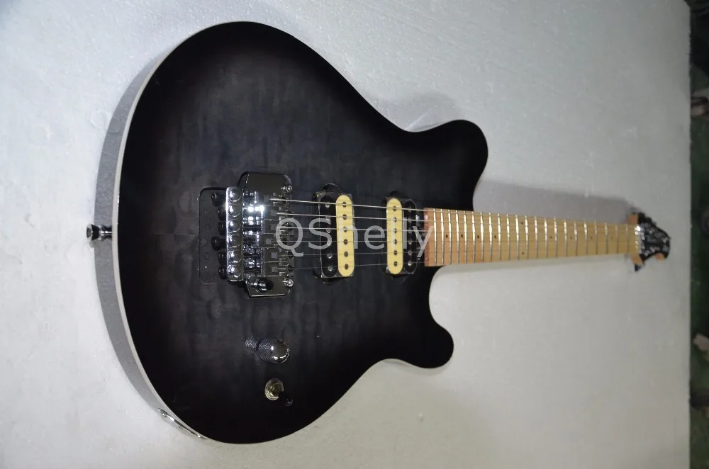 Высокое качество QShelly Пользовательские Черный EVH стеганый Пламя клен Топ musicman белый Привязка MC электрогитара Музыкальные инструменты магазин