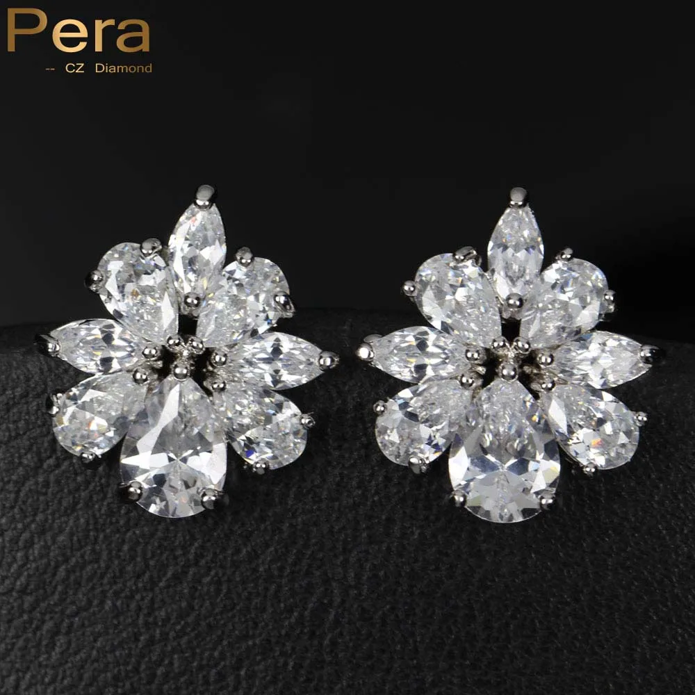 Pera хит продаж большой цветок кубический цирконий камень проложить серебряный