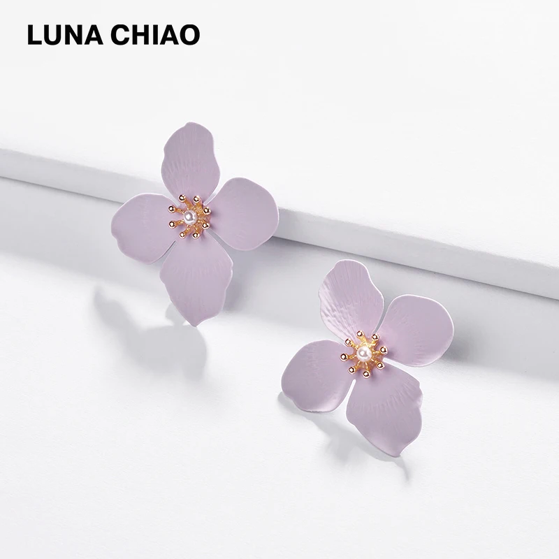 Женские матовые серьги гвоздики с цветком LUNA CHIAO модные ювелирные аксессуары