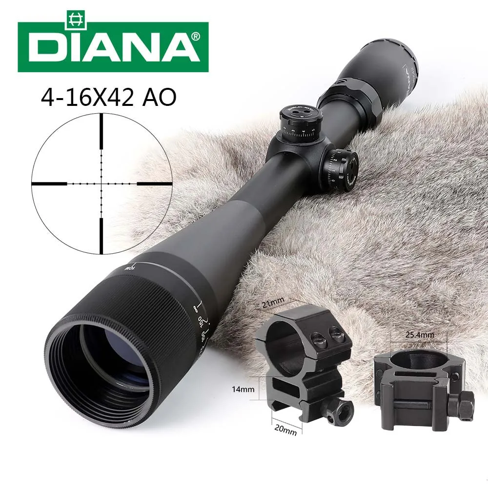 Med picatinny rings DIANA 4-16X42 AO тактический прицел Mil Dot сетка 25,4 мм трубка охотничий оптический прицел - Цвет: Med picatinny rings