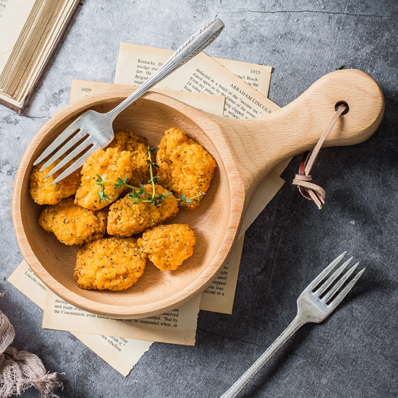 Кухонная Деревянная миска для салата большая с длинной ручкой Сервировочные