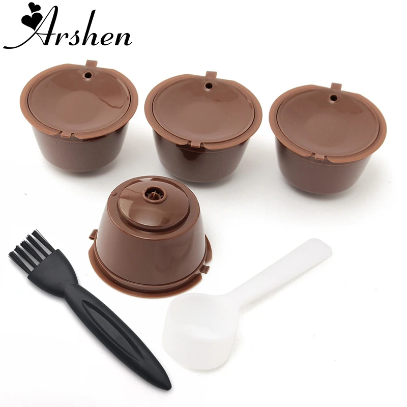 

Arshen 4pcs Dolce Gusto Plsatic Refillable Coffee Capsule with Spoon Brush 200 Times Reusable Compatible Nescafe Dolce Gusto