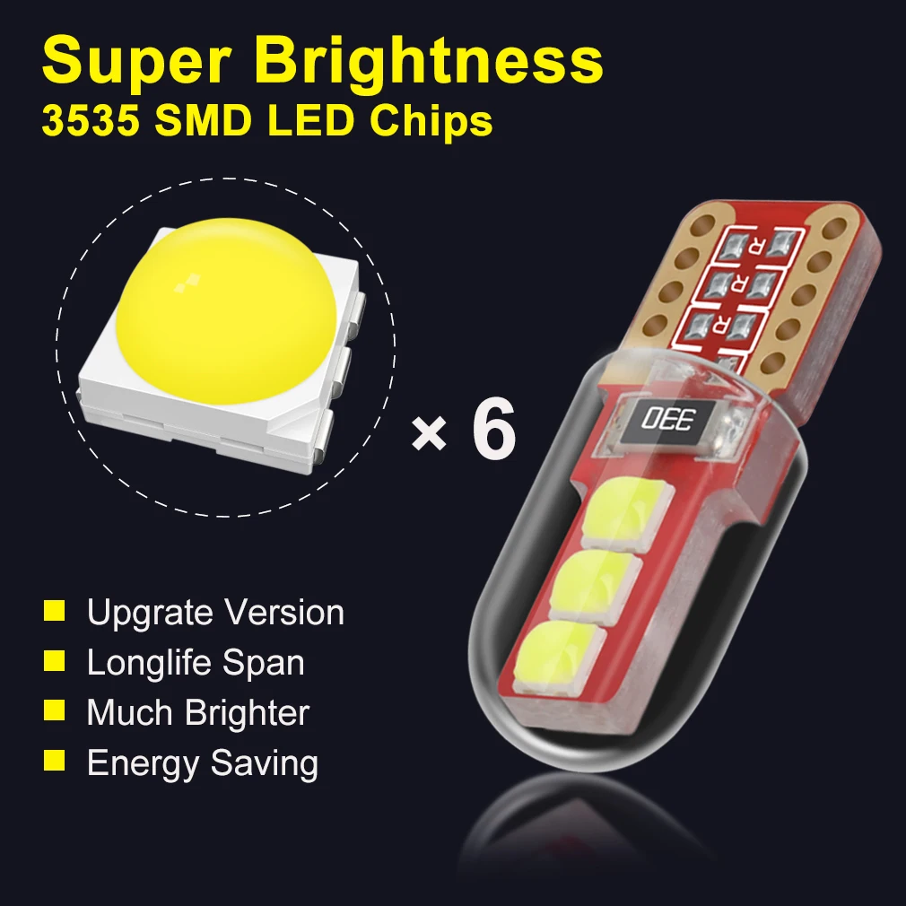 1 шт. светодиодная лампа T10 W5W WY5W 168 194 6SMD 3535 чип для автомобиля светильник салона