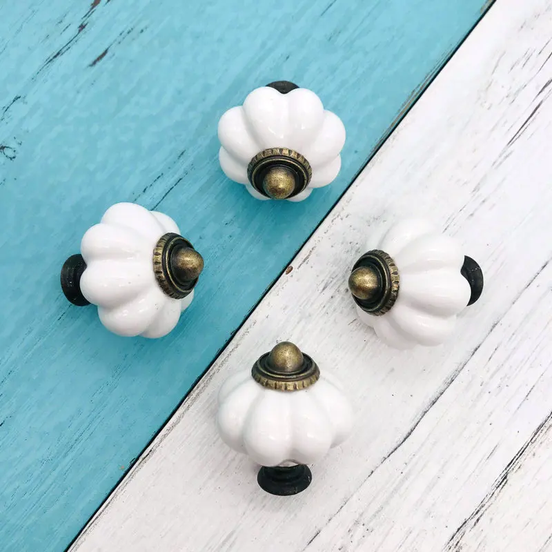 8pcs Rural Style Furniture Shower Door Pulls Kitchen Hardware Handle Bedroom Single Round Ceramic Drawer Cabinet Knobs 34mm dia |