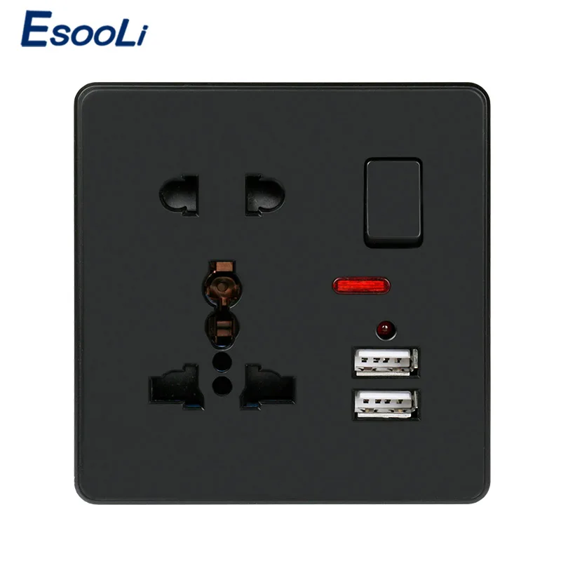 Черная настенная розетка Esooli 13 А универсальная переключаемая с 5 отверстиями 2 1