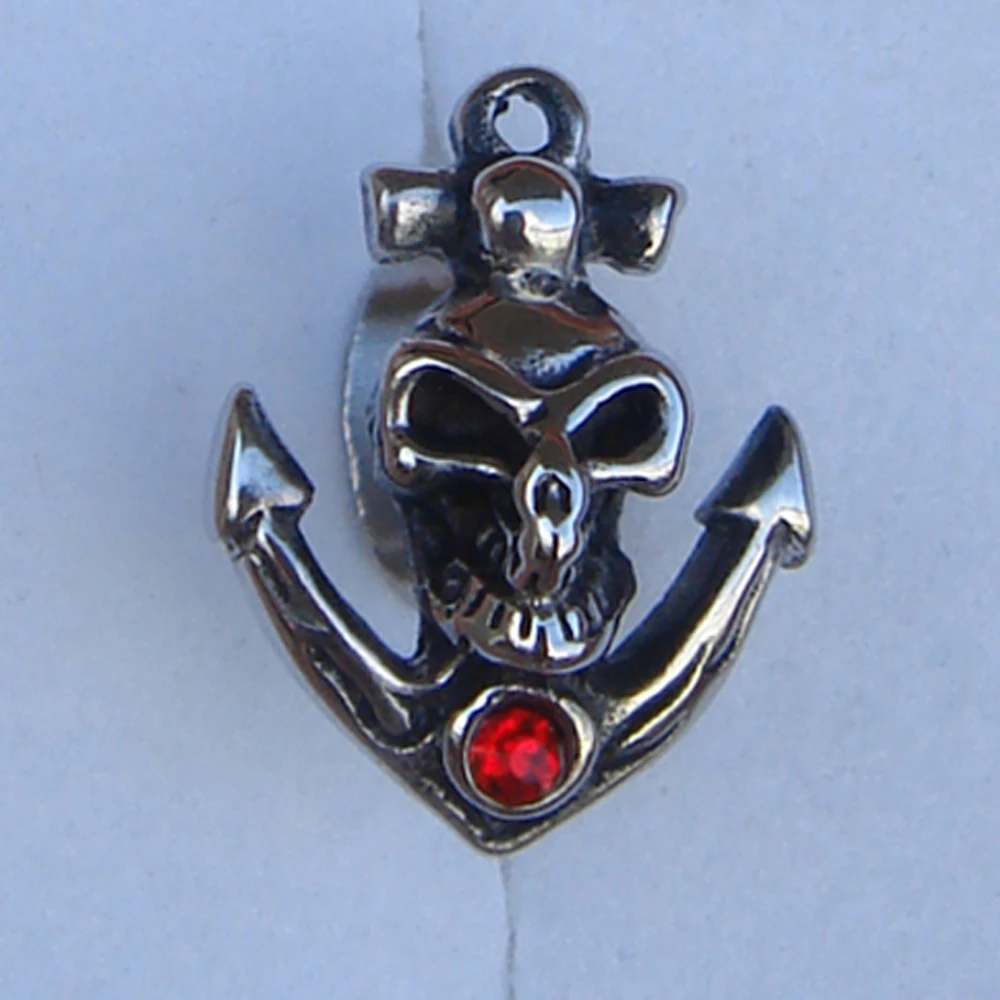 

men jewelry cool men/boy's anchor skeleton skull red cz 316L stainless steel earring stud punk