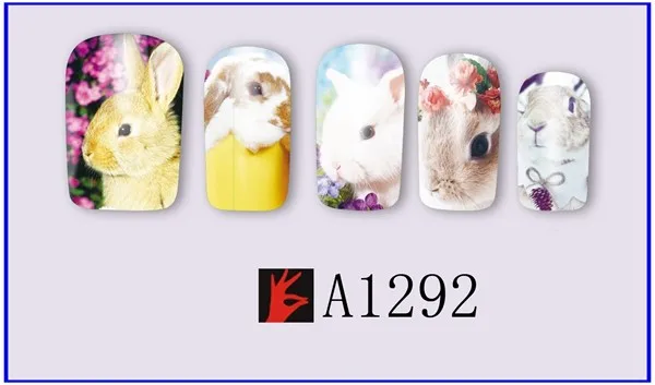 12 упак./лот переводка NAIL ART наклейки на ногти татуировки слайдера полное покрытие оленя собаки, кролика, панды, с рисунком пуделя для A1285-1296