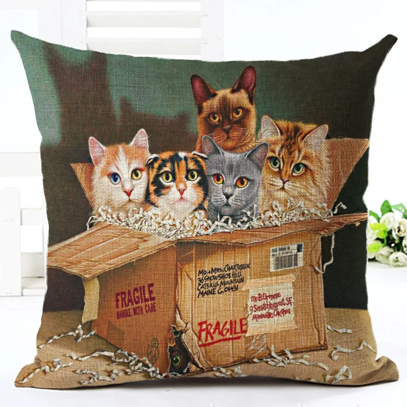 

Retro Vintage Beautiful Lovely Cats Throw Pillows Case For 18' Pillow Covers Cover Cotton Linen Throw Square Cushion Pillowcases
