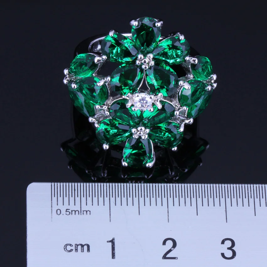 Превосходное огромное зеленое циркониевое белое посеребренное кольцо CZ V0166