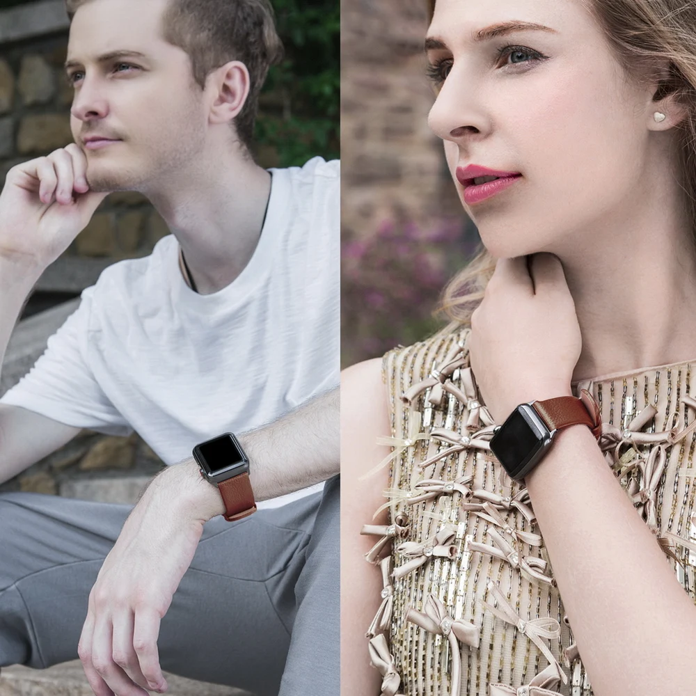 5 цветов, кожаный ремешок для Apple Watch, ремешок с застежкой из нержавеющей стали, браслет для часов 44 мм/40 мм/38 мм/42 мм для iWatch, ремешок 42 серии 3 и 2 и 1