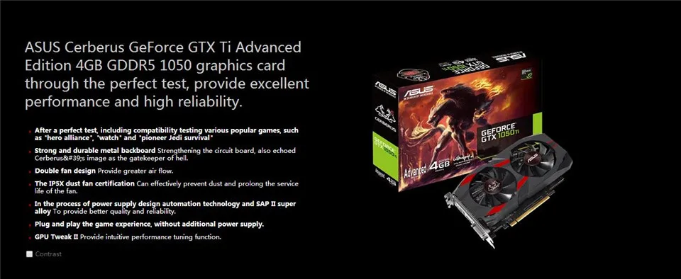 Видеокарта ASUS GeForce CERBERUS GTX 1050Ti 4 ГБ GDDR5 игровая видеокарта 7008 МГц PCI-E 3,0 CERBERUS-GTX1050TI-A4G DVI HDMI DP