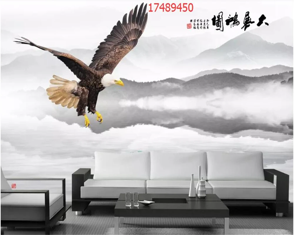 beibehang Custom size new Chinese style exhibition Hongtu eagle spread wings landscape marble wallpaper decoration painting w images - 6