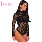 Женское прозрачное боди с высоким воротом LIVA, облегающее сексуальное боди из сетчатой ткани с длинным рукавом, женские боди-топы, комбинезоны