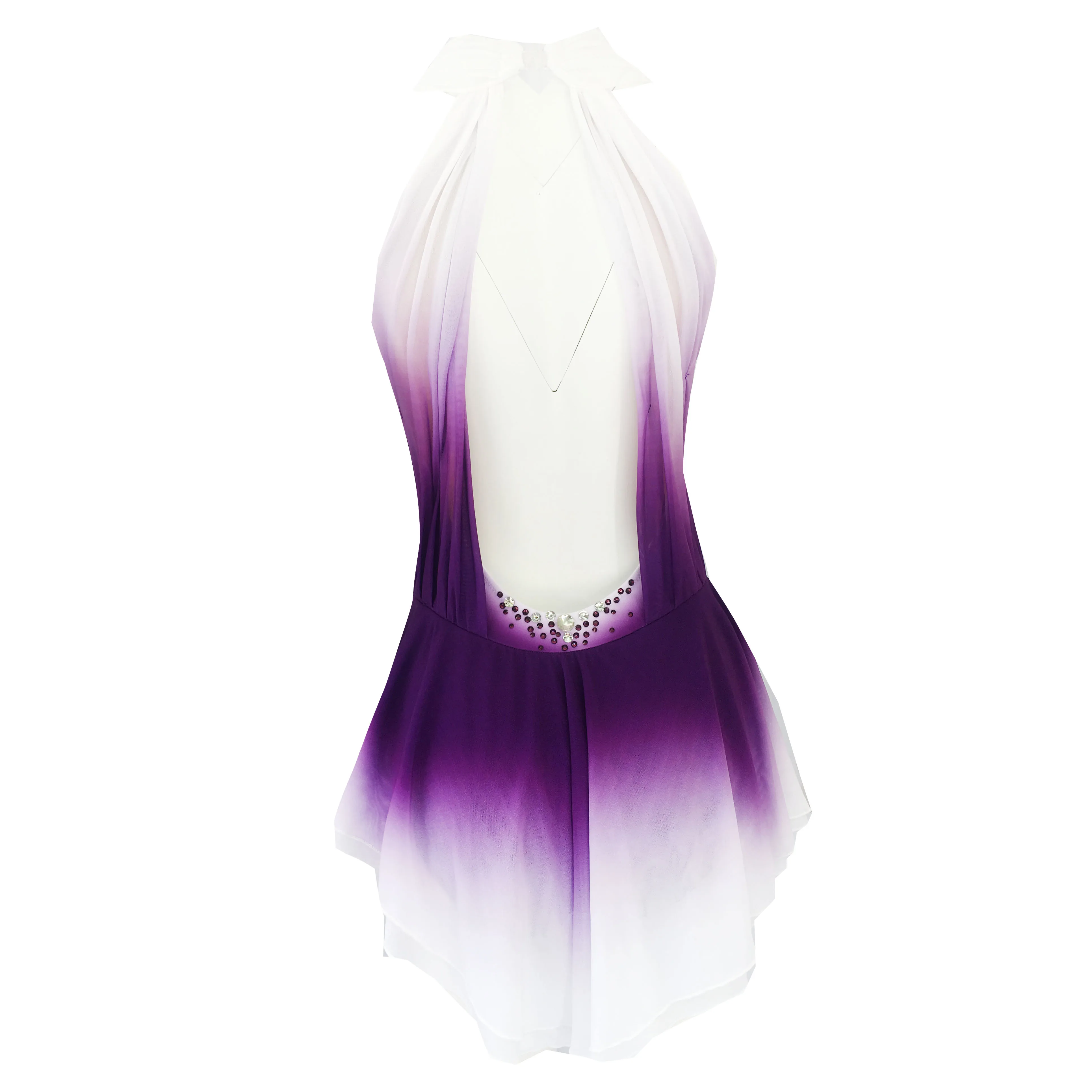 Фиолетовое платье для фигурного катания без рукавов со светодиодной юбкой