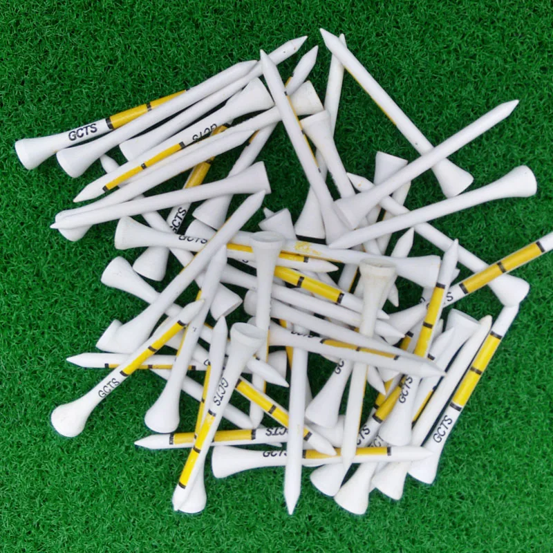 Белые деревянные тенниски для гольфа с желтым принтом 50 шт. 70 мм |