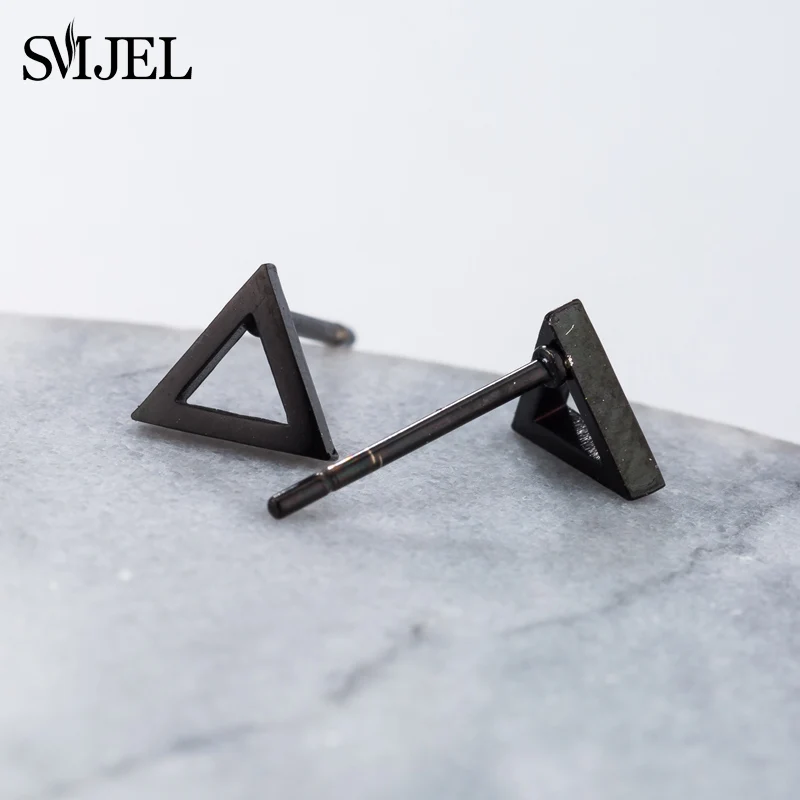 Маленькие женские серьги SMJEL из нержавеющей стали черные полые треугольные