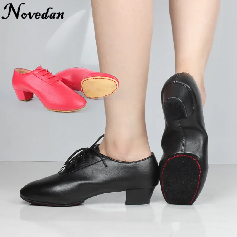 Мужские туфли для латинских танцев красные черные с раздельной подошвой