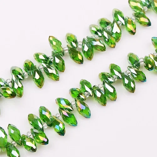 grass green ab 50 шт. овальной формы с бесцветными стёклами бисер в виде граненых стеклянных 6x12 мм Briolette каплевидные бусины-капли воды, стекло бусины для самостоятельного изготовления ювелирных изделий - Цвет: grass green ab