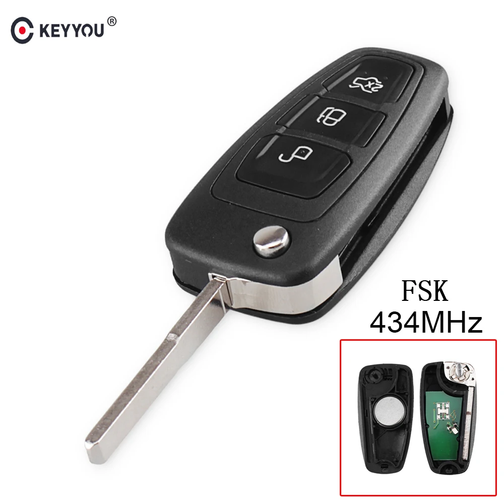 Брелок KEYYOU для Ford Mondeo Focus C Max S 2013 2014 2015 2016 2017 434 МГц 3 кнопки FSK|Ключ от авто| |