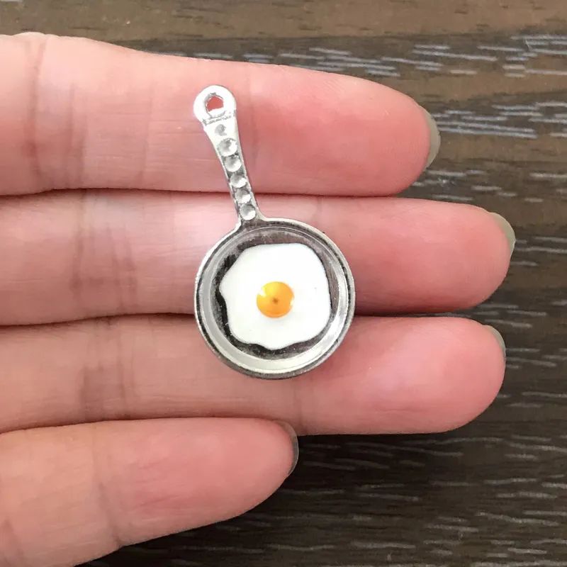 

5PCS DIY Jewelry Making Frying Pan Egg Charms Zinc Alloy Charm for Bracelet Necklace Earrings Zipper Pulls key chain