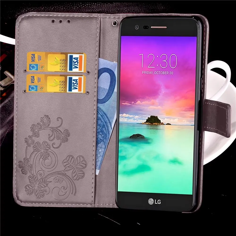 Чехол-книжка для LG K8 2017 кожаный чехол-бумажник с рисунком клевера K4 Optimus L70 D320 D325 X300
