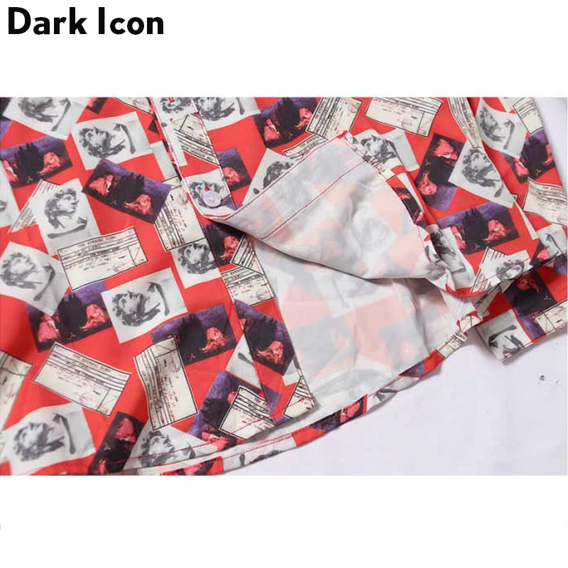 Full Printed Turn-down Collar Men's Shirt Long Sleeve 2018 New Vintage Hip Hop Men Casual Shirts Black Red | Мужская одежда