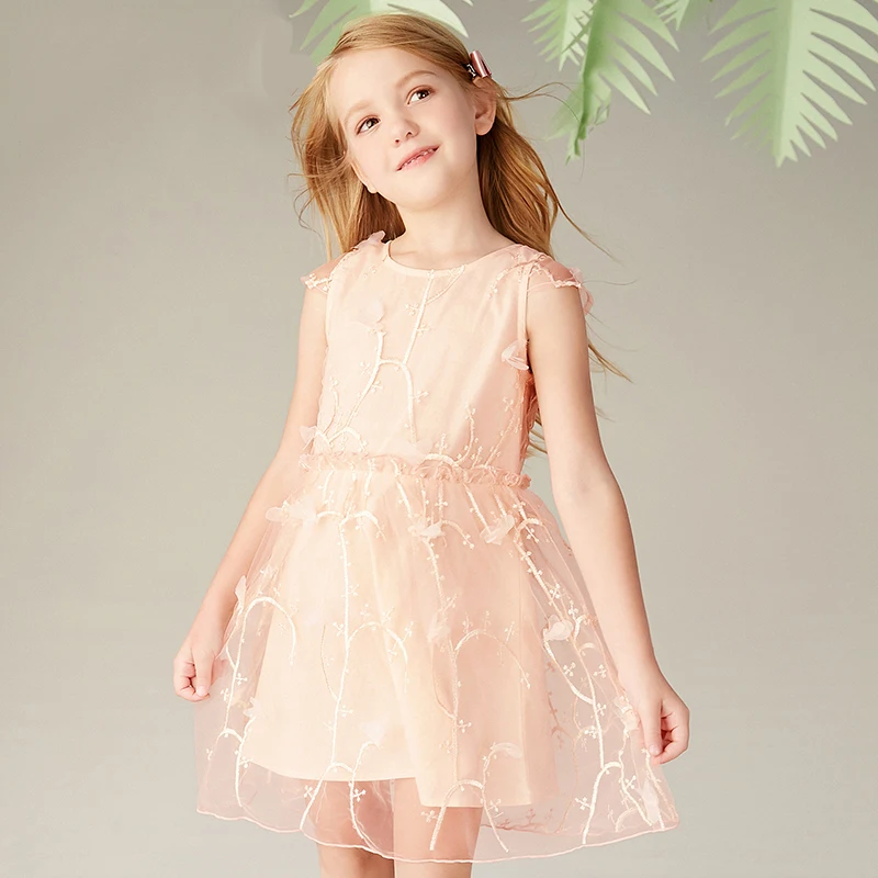 

sleeveless dress girl children summer net yarn dress embroidery dress