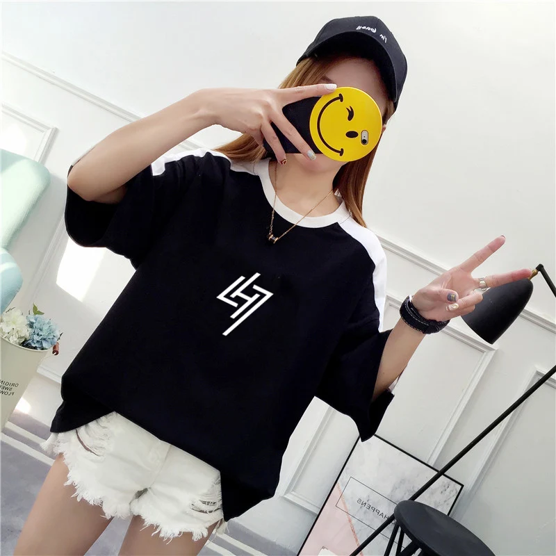Ulzzang футболка женские летние топы 2019 экзо короткий рукав Футболка Женская Harajuku