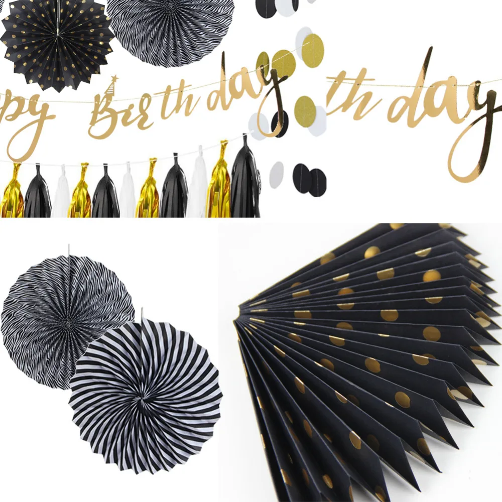 8 шт. (черный белый золотой) День рождения принадлежности Набор С Днем Рождения