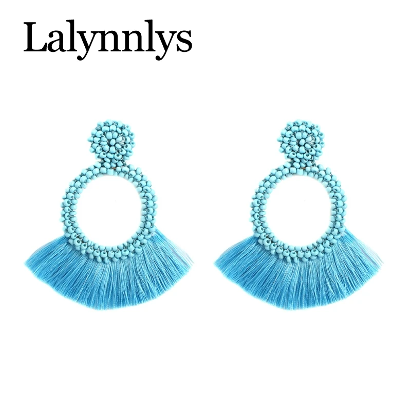 Lalynnlys, трендовые синие висячие серьги, морская звезда, раковина, цветок, натуральный камень, серьги для свадьбы, вечеринки, лета, пляжа, ювелирные изделия