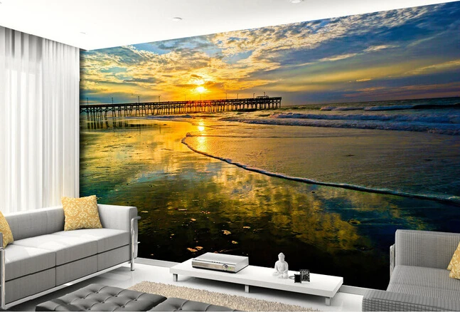 

Custom landscape wallpaper, sunrise and sea view murals for bedroom TV background wall waterproof papel de parede