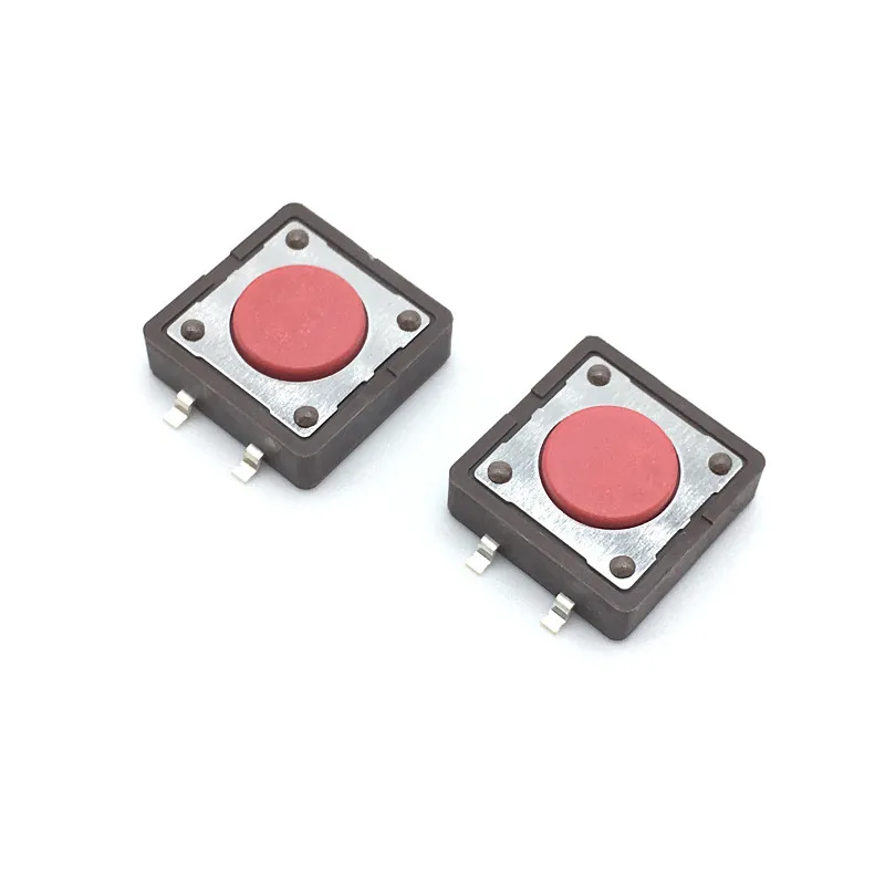 

10 шт./лот, 12x12x4,3 мм, тактильный кнопочный переключатель SMD, 4-контактный микропереключатель 12*12*4,3 мм, DTSM-2, коричневая, красная кнопка
