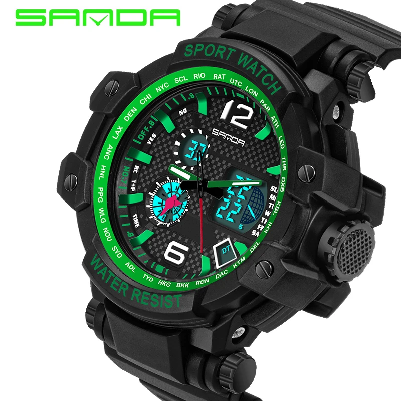 Новый бренд SANDA мужские уличные спортивные часы светодиодный Календарь двойной