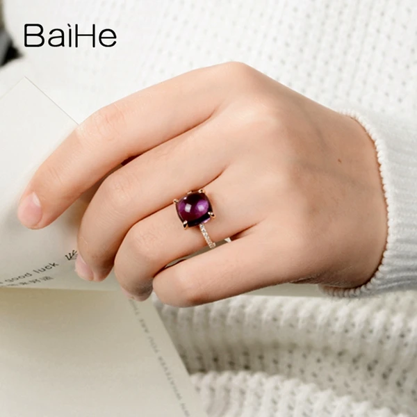 BAIHE, 14 карат, желтое золото, 5CT, сертифицированная Подушка, настоящий аметист, свадебные, круглые, 0.22ct, бриллианты, для женщин, Трендовое, хорошее ювелирное изделие, кольцо