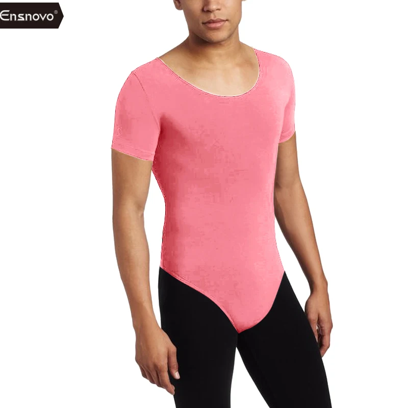 Pink Ensnovo, мужские гимнастические трико без рукавов, балетные костюмы, лайкра, на заказ, кожаный комбинезон, Одежда для танцев, боди, костюм - Цвет: Pink