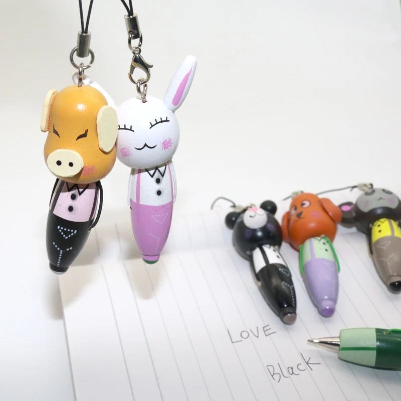 6 шт./лот новинка Подарочная Деревянная шариковая ручка с животными Caneta