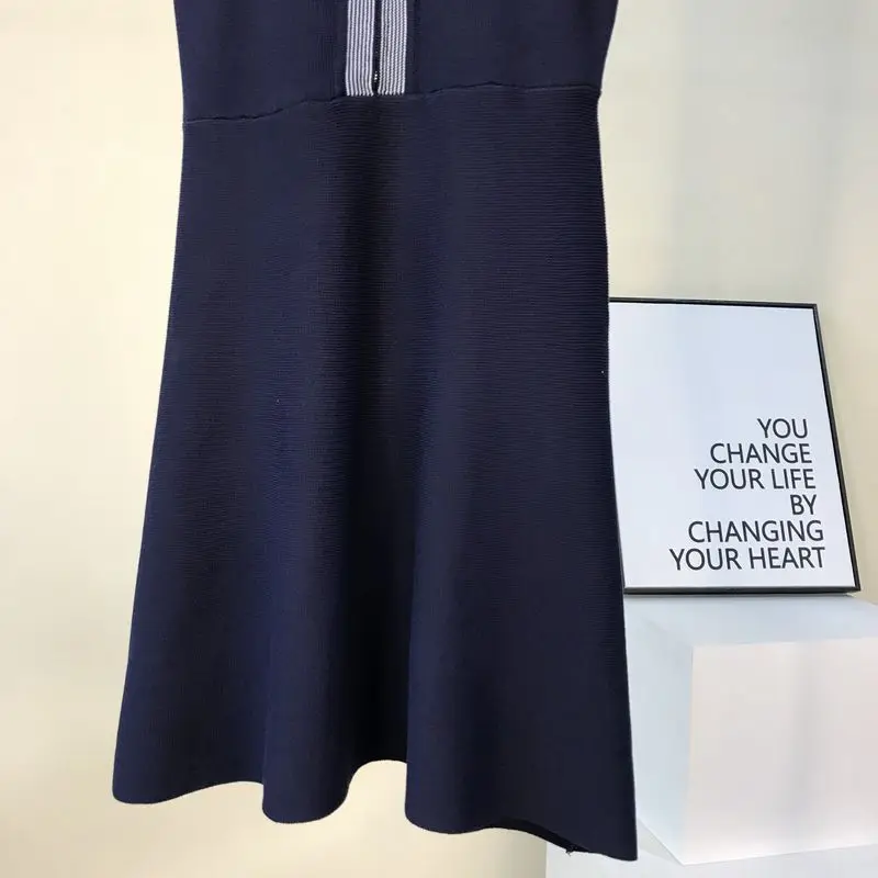 ALPHALMODA Новое модное трикотажное платье без застежки с высокой талией, женское повседневное летнее платье трапециевидной формы с коротким рукавом