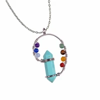 2019 bullet shape 7 chakra stone beads necklace reiki rainbow women natural pink quartz tiger eye pendant gift