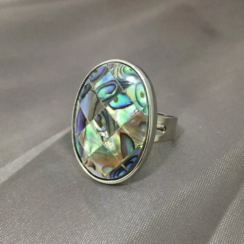 abalone shell 2 Винтажное кольцо в стиле панк, натуральный серебристый цвет, перламутр, Абалон, в виде ракушки, кольцо на палец, унисекс, открытая манжета, полностью регулируемые кольца для женщин и мужчин - Цвет основного камня: abalone shell 2