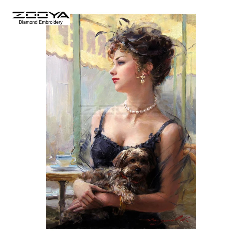 

ZOOYA Diamond Embroidery Woman 5D DIY Diamond Painting Animal Dog Diamond Painting Cross Stitch Rhinestone Home Decoration CJ754