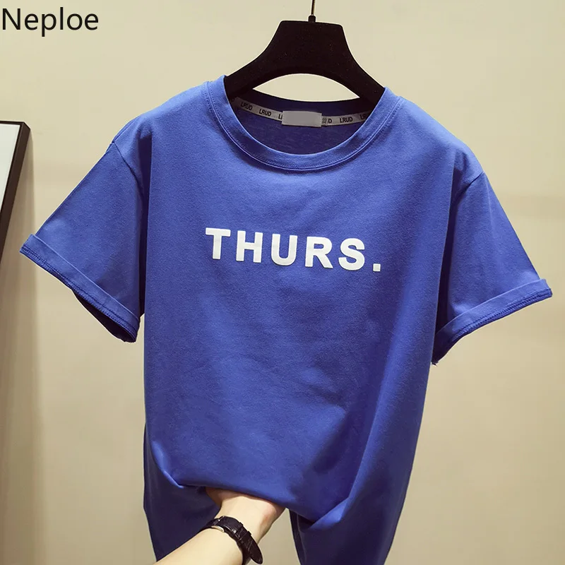 Neploe Harajuku Summer 2019 Women Tops Fashion Letter Tees Korean White Loose Cotton Short Sleeve O-neck T-shirt 42939 | Женская одежда