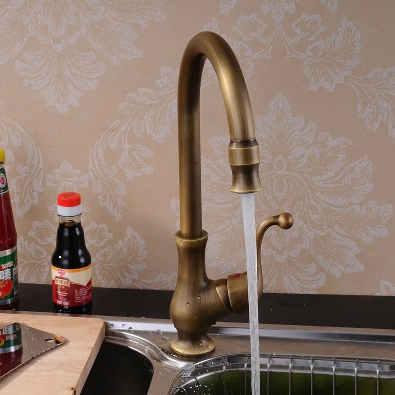 Free Shipping Kitchen taps/cozinha/faucet Antique Brass Swivel Spout Faucet Single Handle Vessel Sink Mixer Tap HJ-6715F | Обустройство