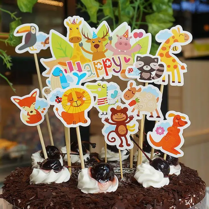 11 шт./компл. Kawaii Happy Zoo животные торт Toppers Дети День рождения конфеты бар украшения
