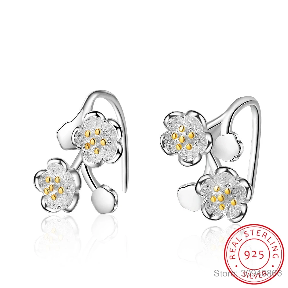 Серьги женские из серебра 925 пробы с цветком вишни|Серьги-клипсы| |