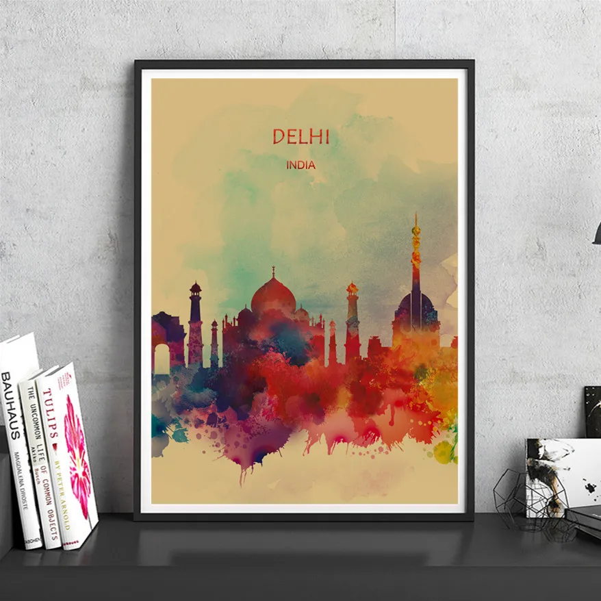 Винтажные Ретро Индия город Дели арт крафт бумаги дома гостиная кафе бар паб