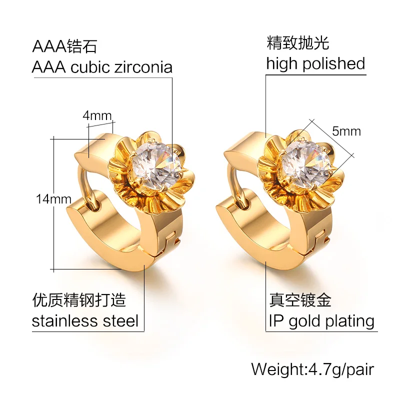 

2020 Original Top Quality Vintage Jewelry stainless steel Earrings Gold Color CZ Stone Hoop Earrings For Women Men Jewelry