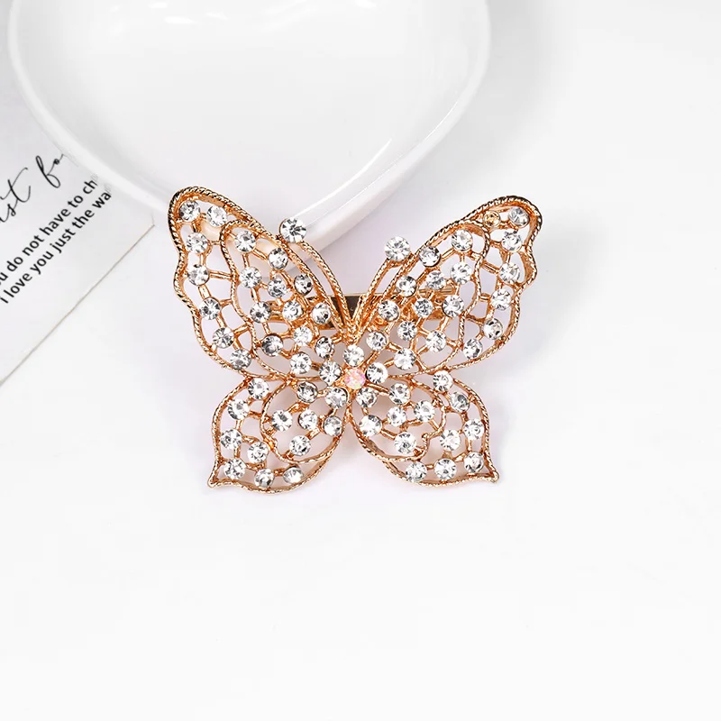 Бренд MIEG розовая Хрустальная брошь в виде бабочки для женщин воротник штифты корсажа украшения ювелирные изделия аксессуары - Окраска металла: clear