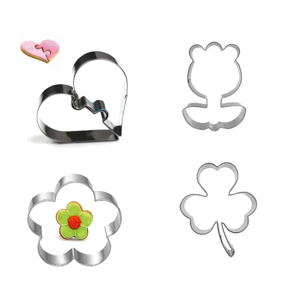 

4pcs Cookie Press Icing Set Baking & Pastry Tools Dessert Decoration Biscuit Cutter Stainless Steel Kitchen Baking Fondant Party
